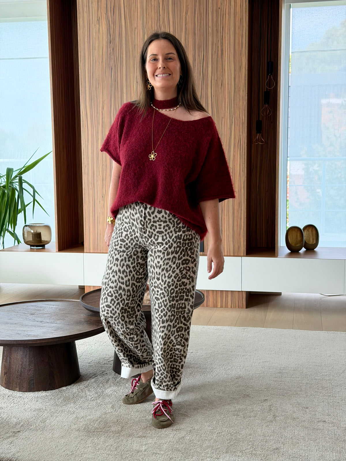Off shoulder trui burgundy - korte mouw