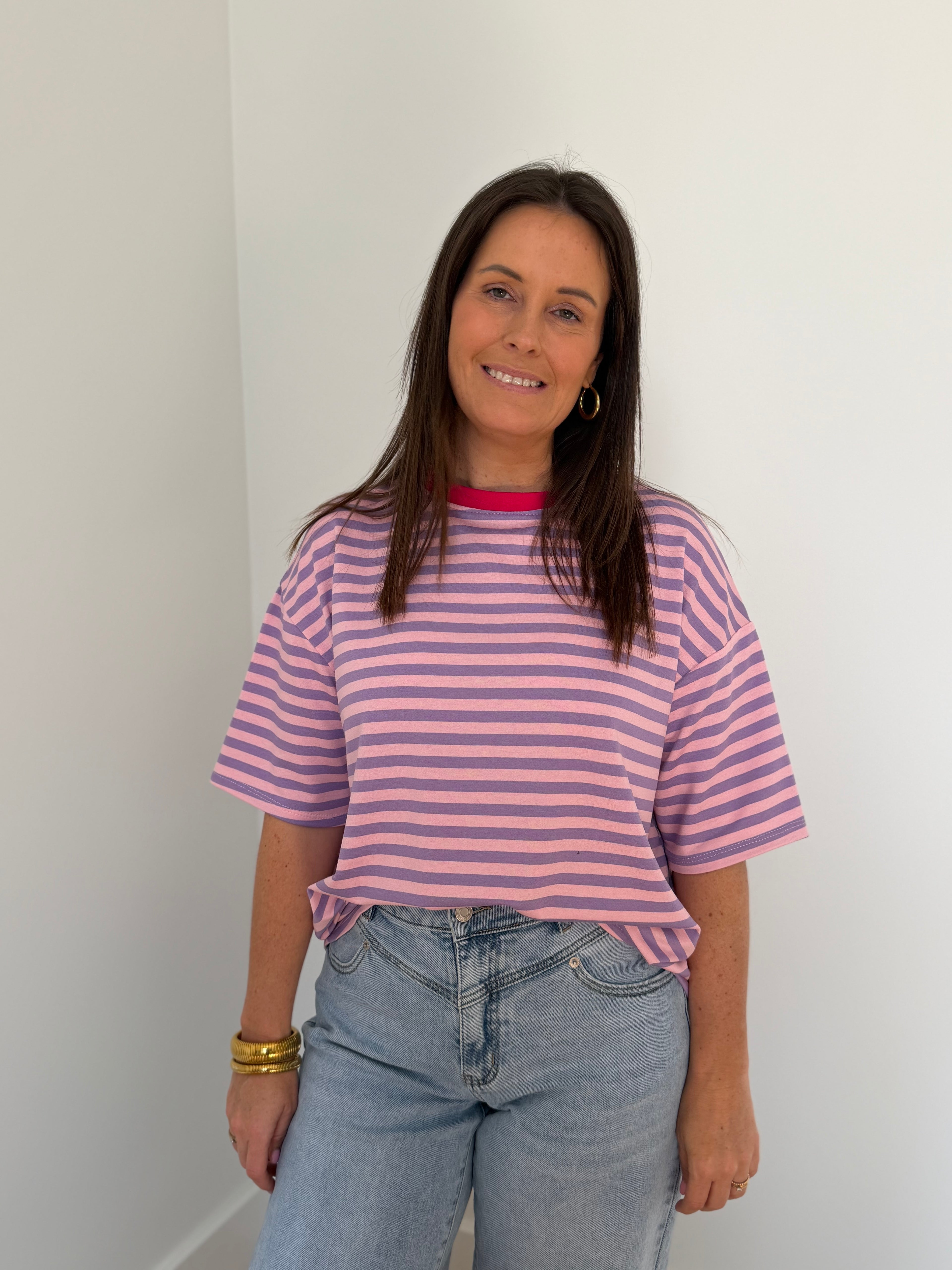 Lila gestreepte t-shirt met korte mouwen - My Dressing