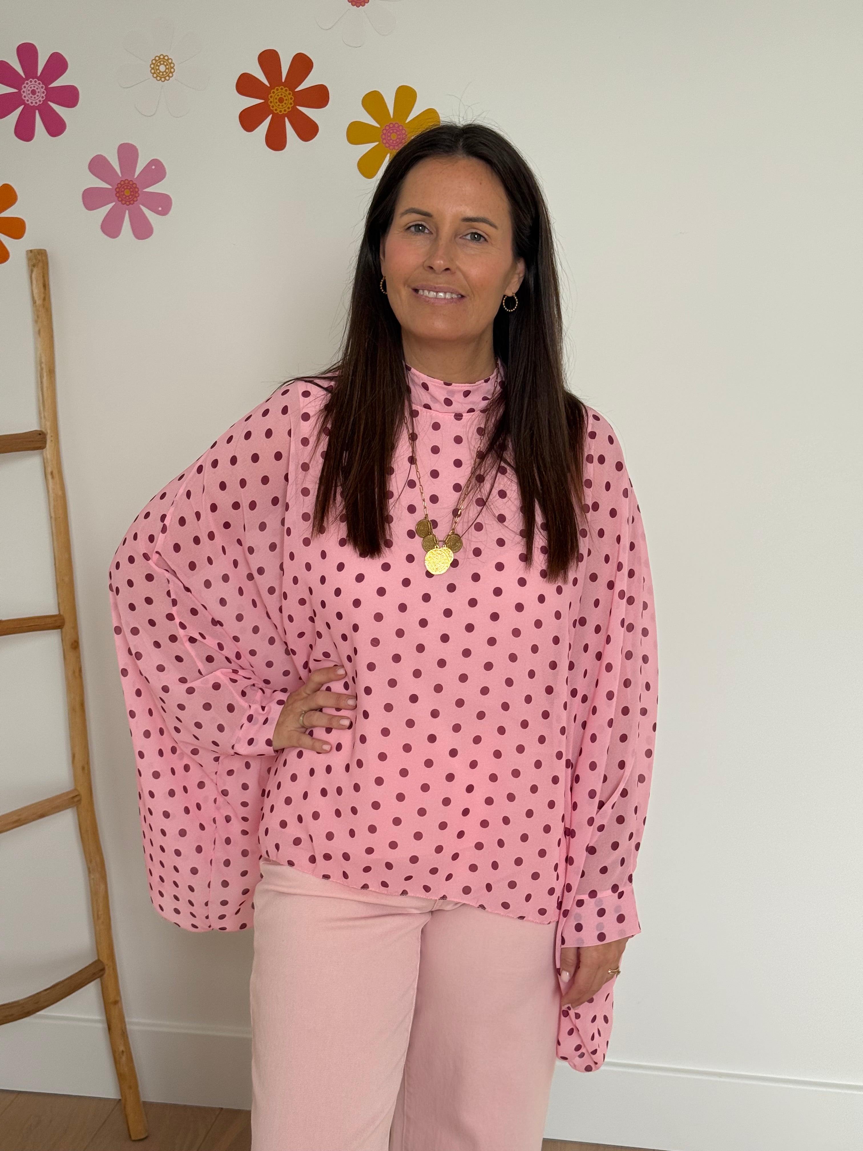 Roze polka dot blouse - My Dressing