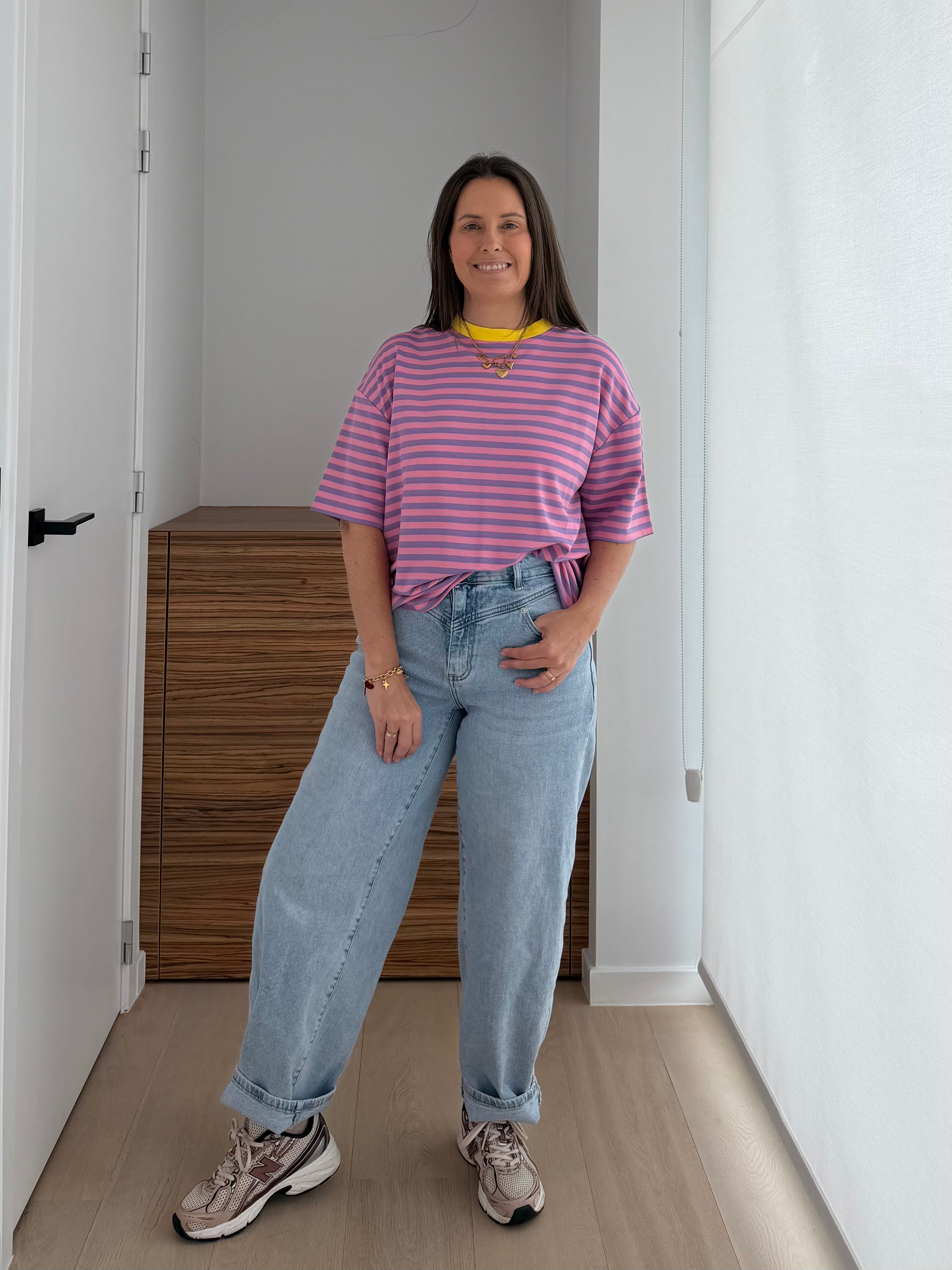 Casual gestreepte T-shirt met korte mouwen en losse fit voor dames