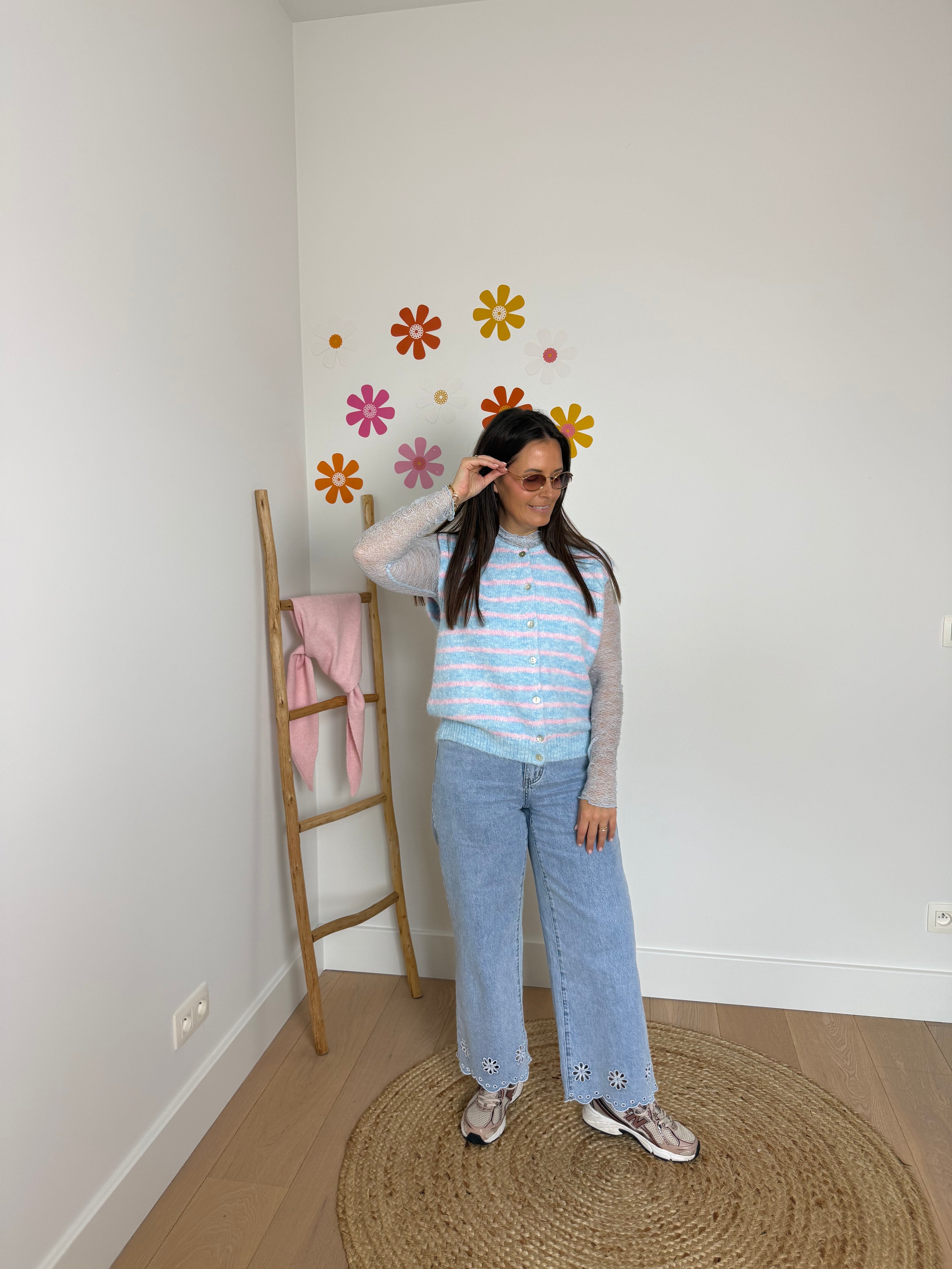 Blauw/roze gestreepte gilet en longsleeve - My Dressing