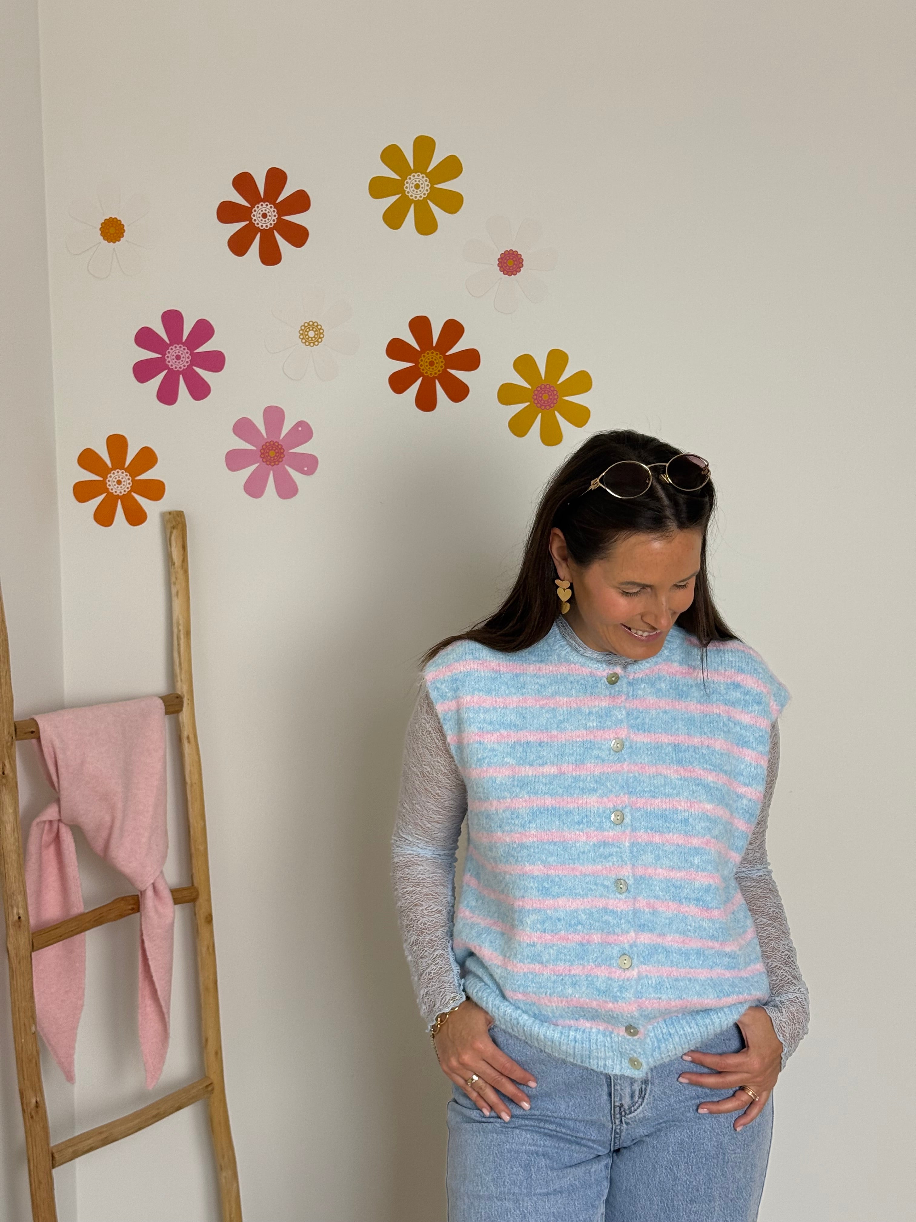 Blauw/roze gestreepte gilet en longsleeve - My Dressing