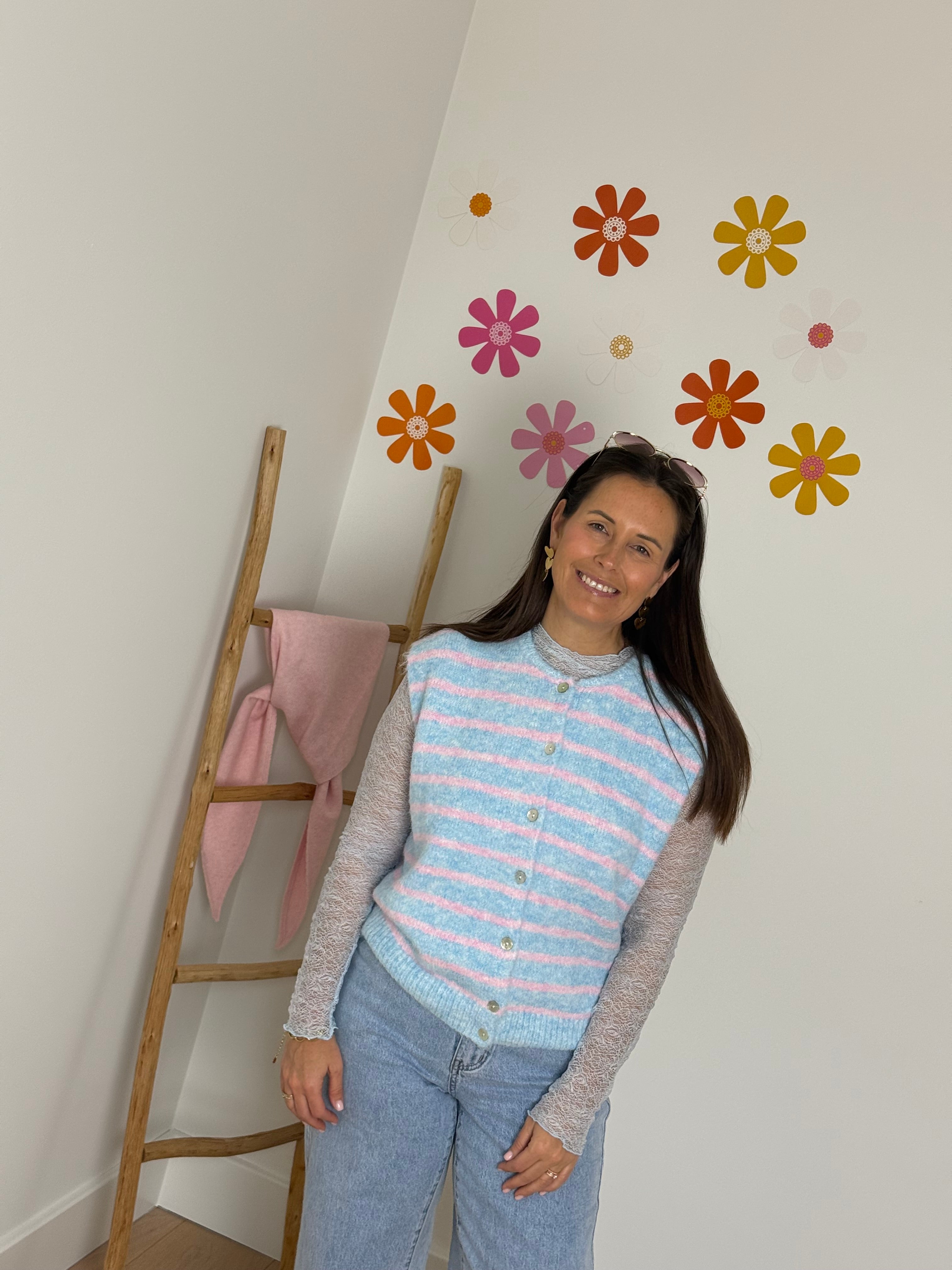 Blauw/roze gestreepte gilet en longsleeve - My Dressing