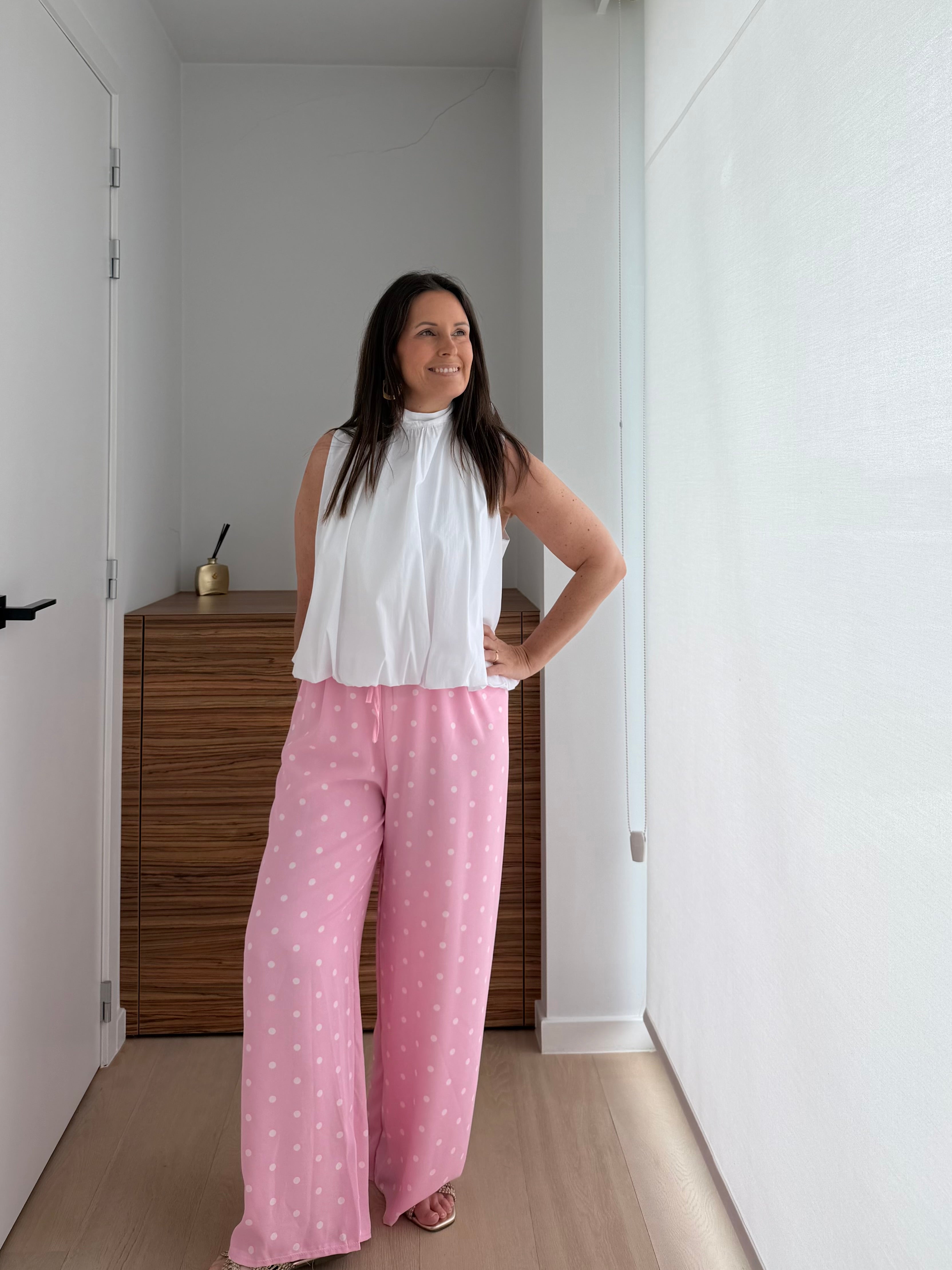 Roze broek met witte stippen - My Dressing
