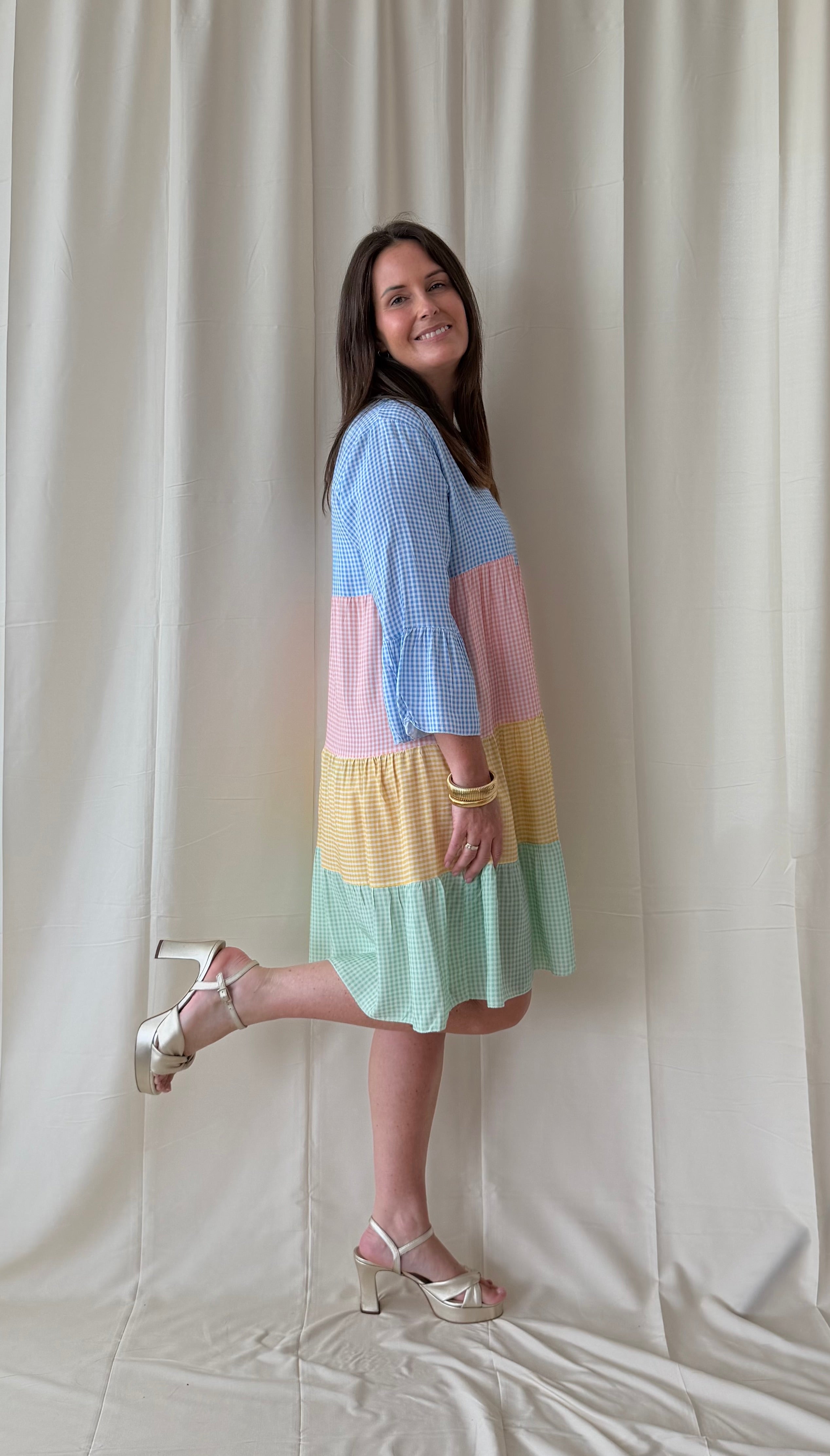 Kort kleedje in vichy colorblock - My Dressing