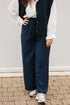 Marineblauwe broek dames – losse wide fit broek met elastische tailleband en lintje vooraan bij My Dressing