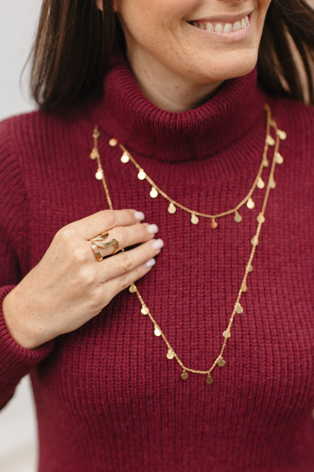 Lange muntjes ketting dames – dubbele stainless steel ketting in goudkleur bij My Dressing