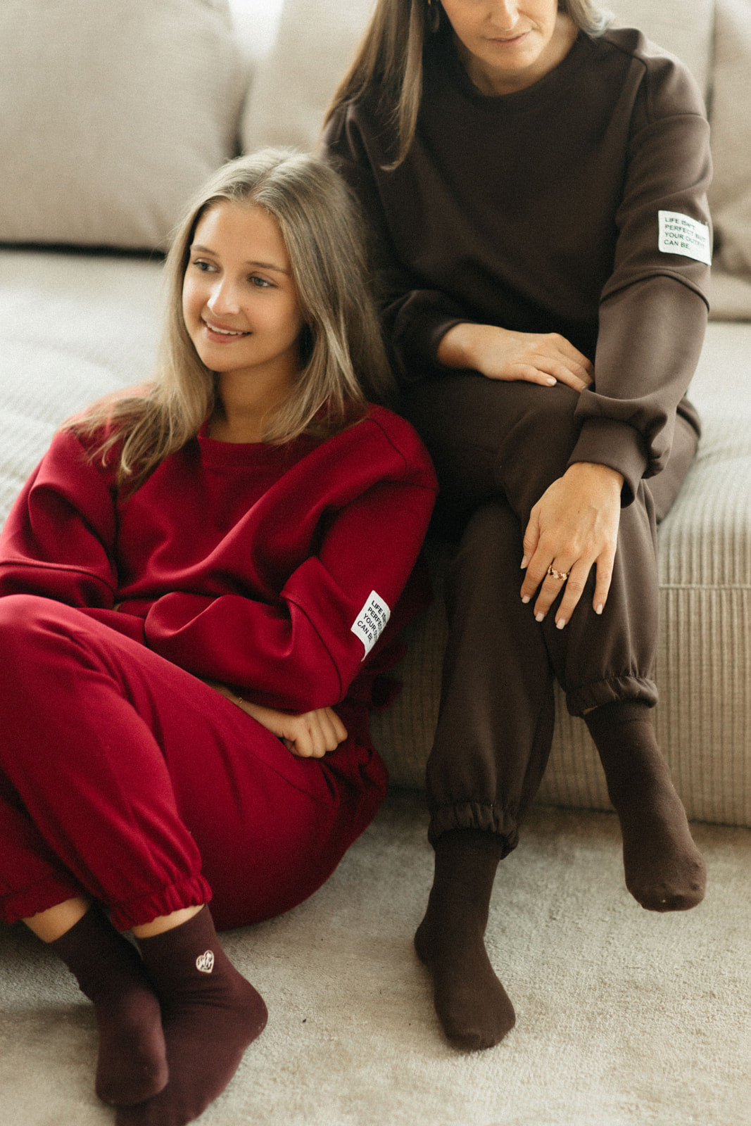Oversized dames set – bordeaux knit set met sweater en elastische broek voor stijlvolle comfortlooks
