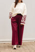 Burgundy broek dames – losse wide fit broek met elastische tailleband en lintdetail bij My Dressing