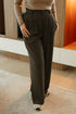 Chocoladebruine wide fit broek dames – elegante pantalon met knoopsluiting en elastische taille