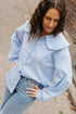 Rayée shirt dames – lang hemdje met verticale witte en blauwe strepen bij My Dressing
