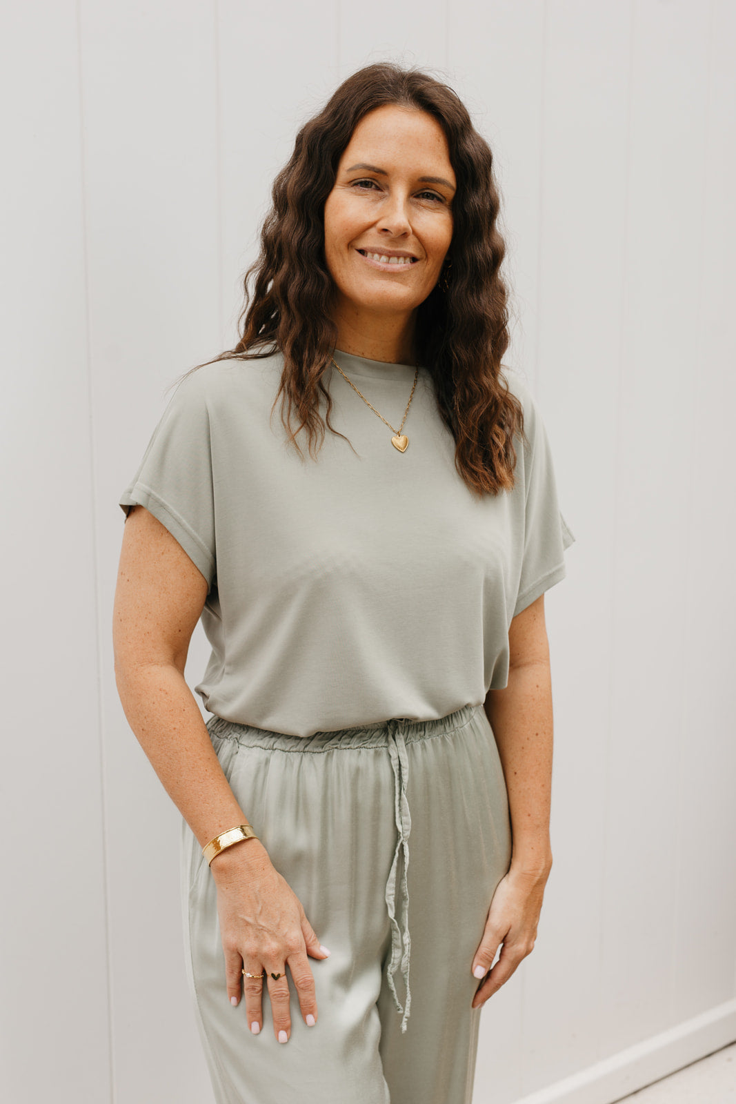 Muntgroen dames T-shirt – losse fit met korte mouwen en ronde hals bij My Dressing
