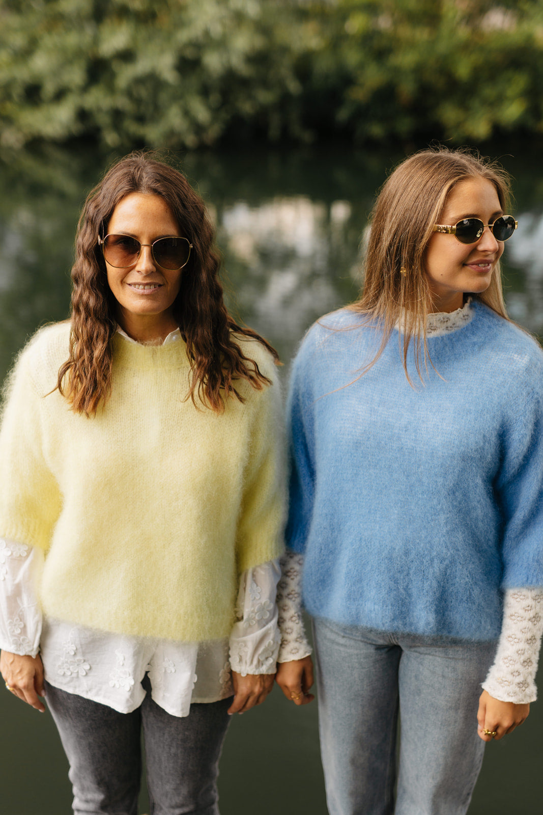 Dames knit 3/4 mouwen – luchtige trui in geel of blauw, perfect voor tussenseizoenen bij My Dressing