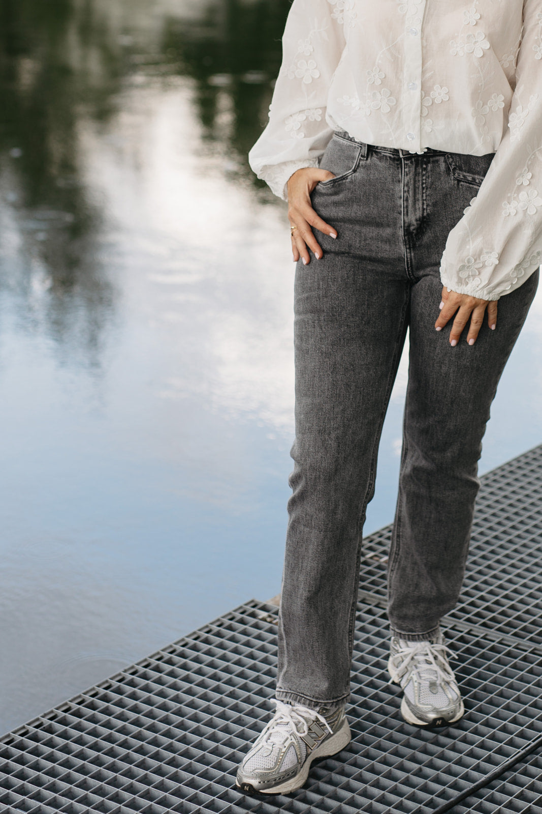 Milena mom-fit jeans dames – grijze high-waist jeans met rechte pijp bij My Dressing