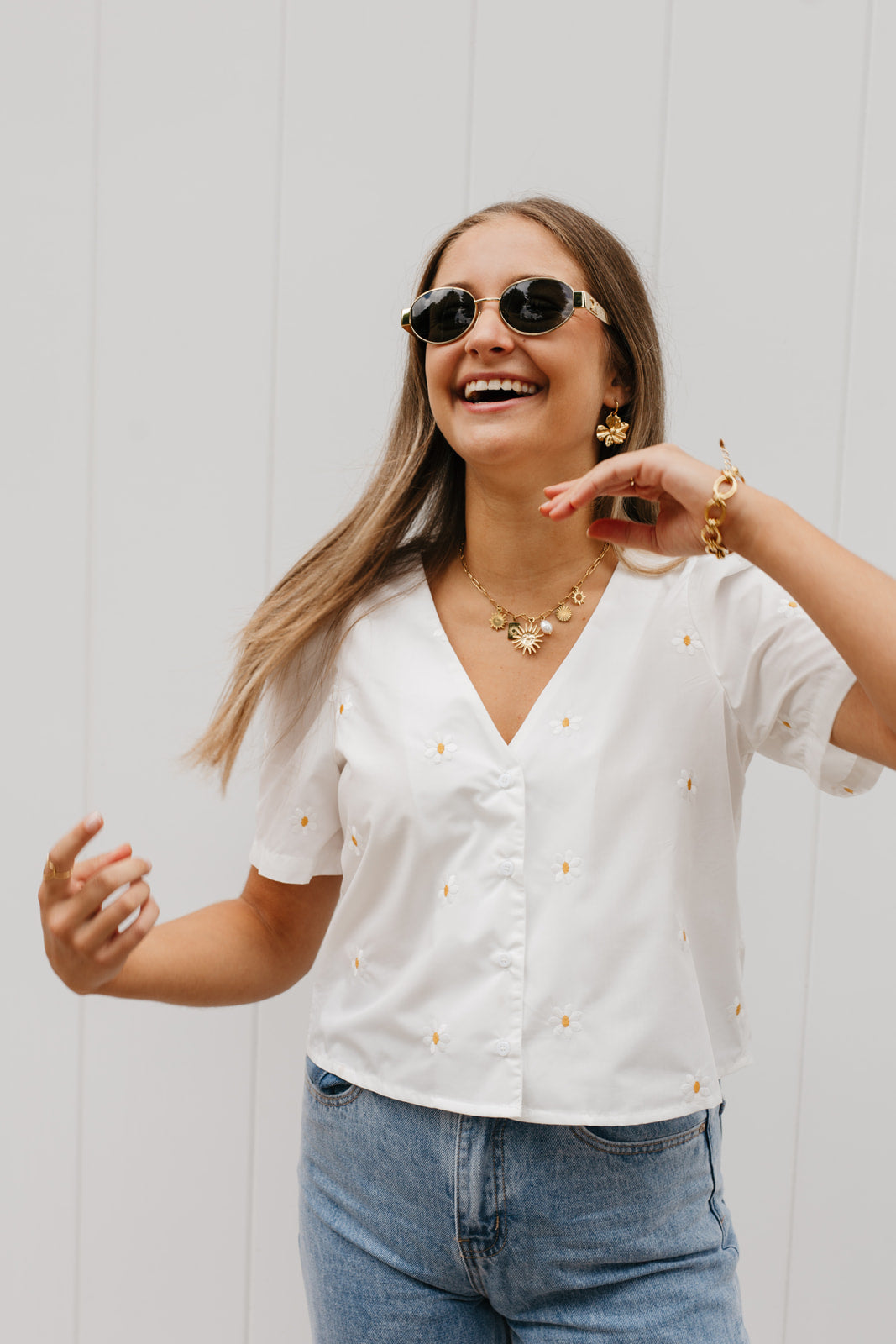 Flower cropped blouse