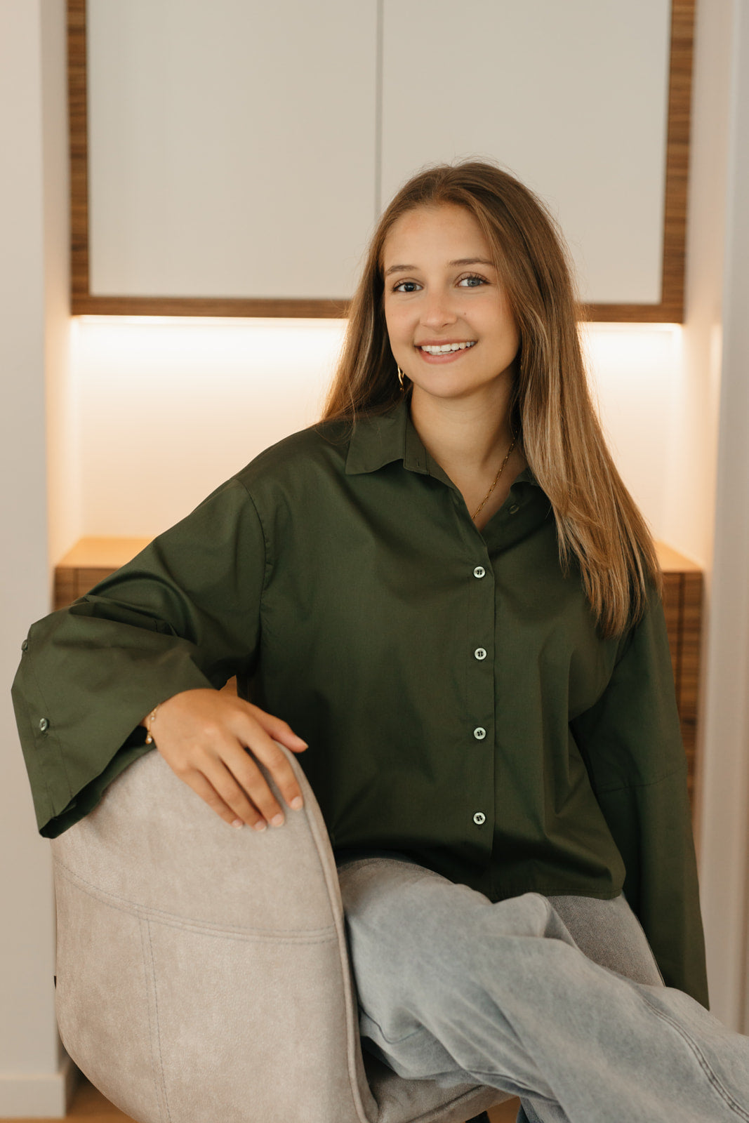 Cropped blouse dames – kaki top met wijd uitlopende mouwen en trendy oversized fit