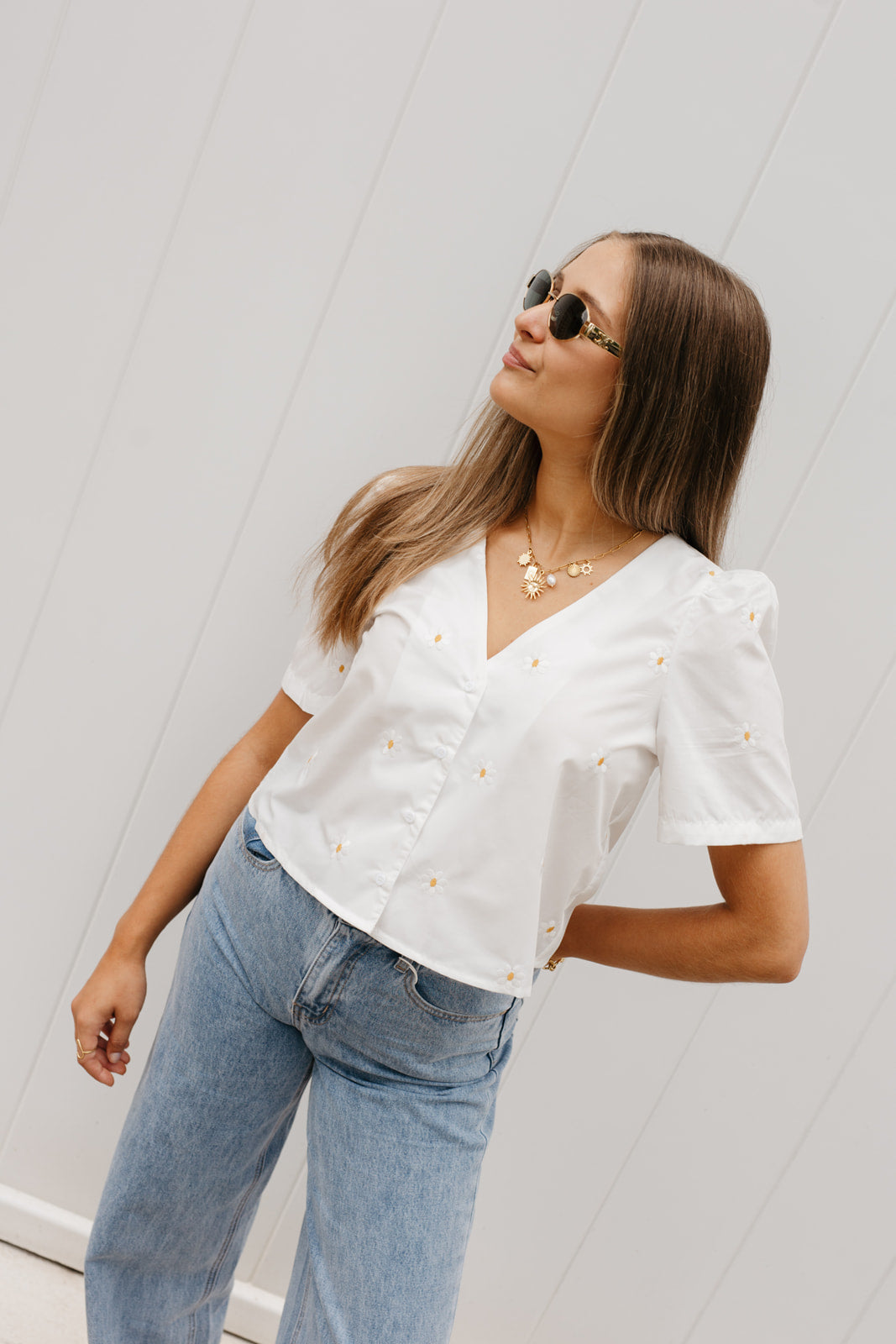 Flower cropped blouse