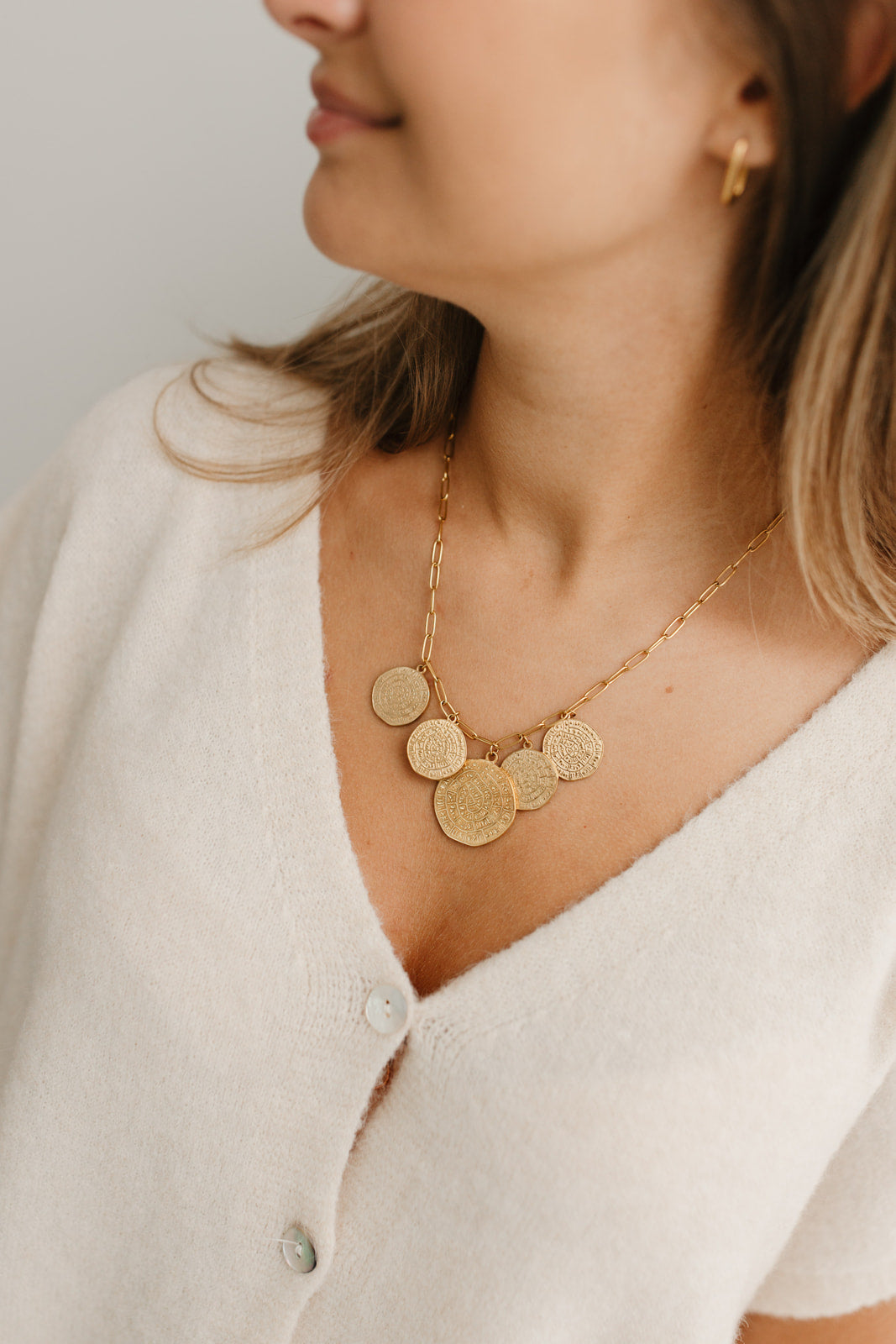 Trendy ketting dames – bedel necklace van stainless steel met muntjes, ideaal voor elke outfit