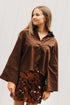 Chocoladebruine cropped blouse dames – katoenen oversized model met wijde mouwen bij My Dressing