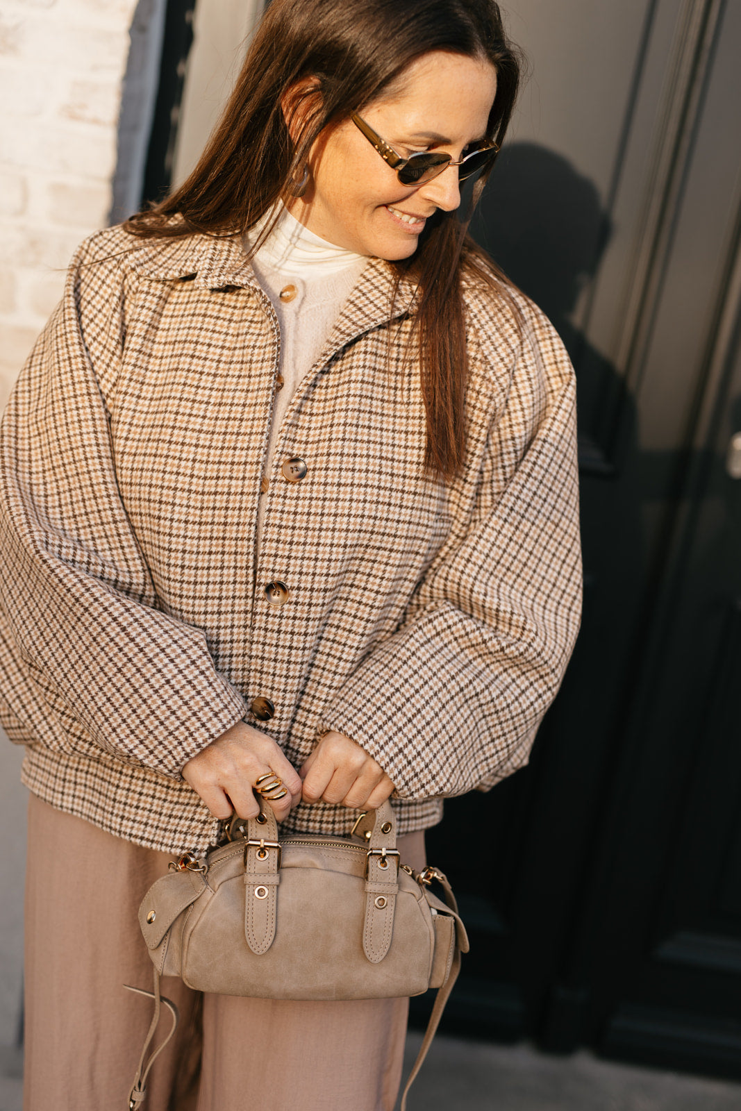 Vichy jasje beige/camel - kort oversized model - My Dressing