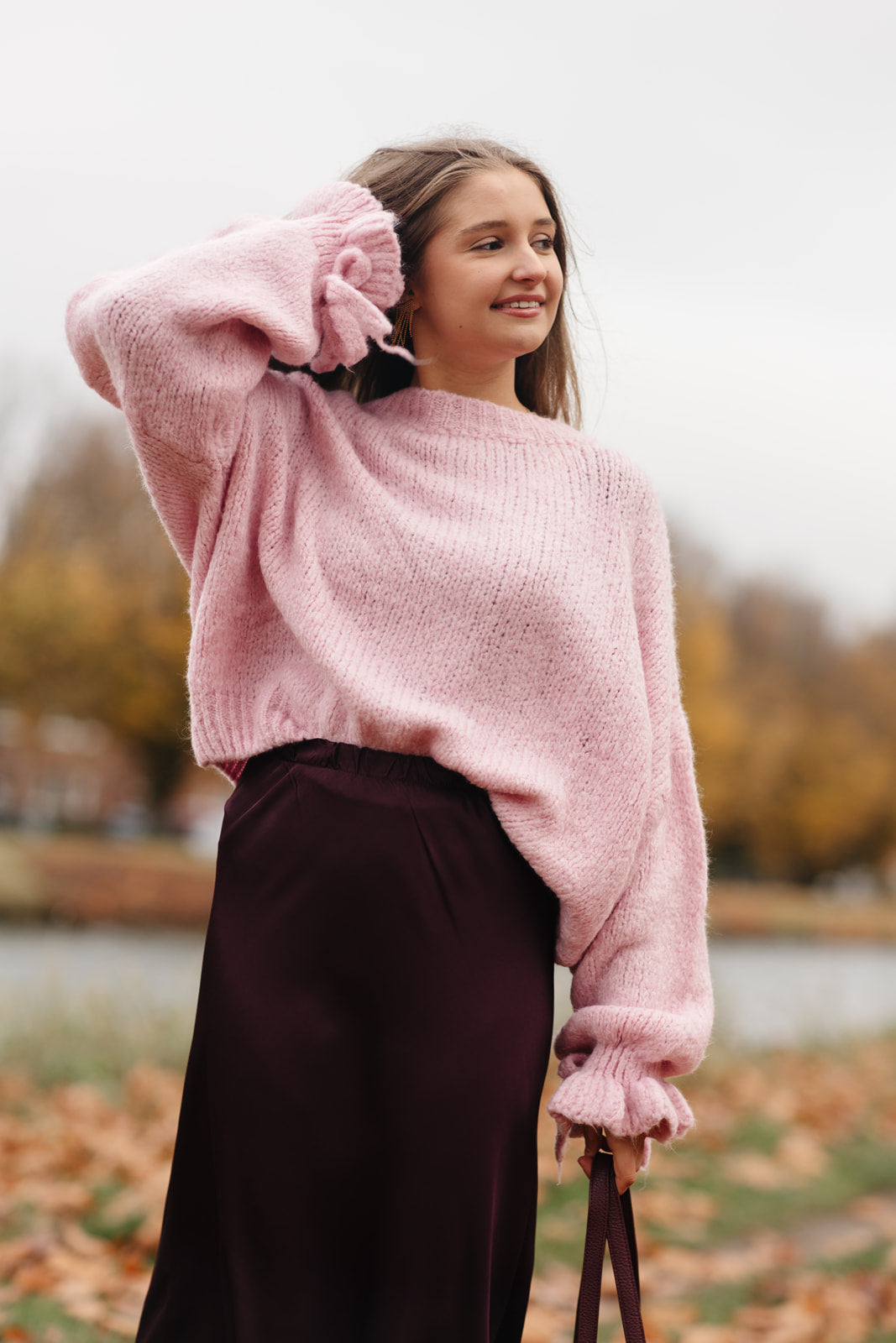 Zachte oversized trui met pofmouwen