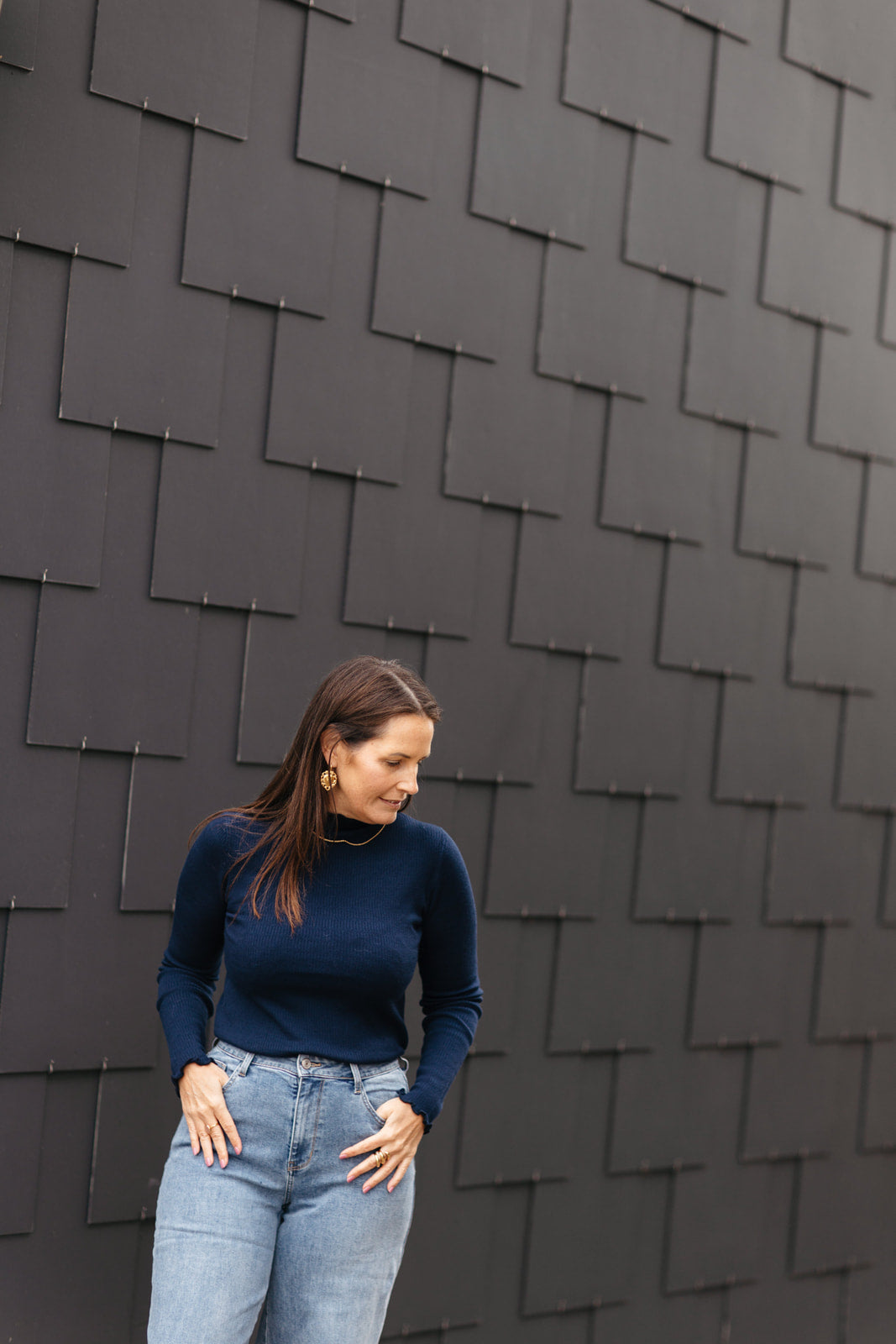 Marineblauwe longsleeve met lange mouwen