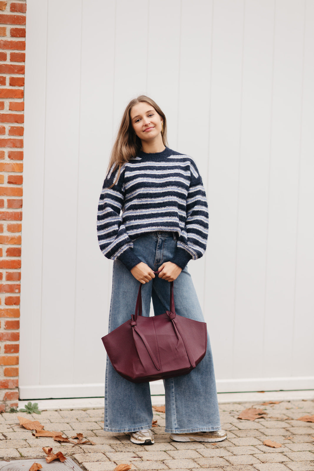 Marineblauw gestreepte knit met lange mouwen