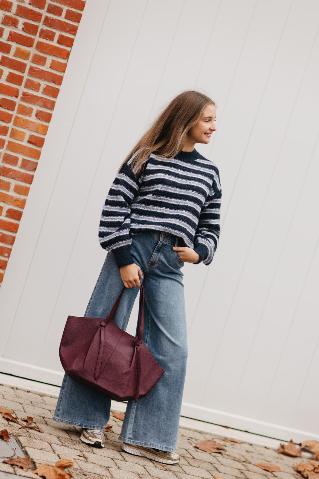 Marineblauw gestreepte knit met lange mouwen