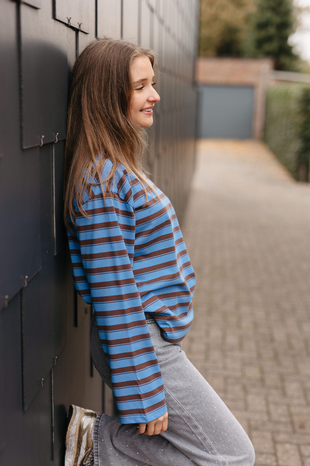 gestreept blauw/bruin shirt met lange mouwen - My Dressing