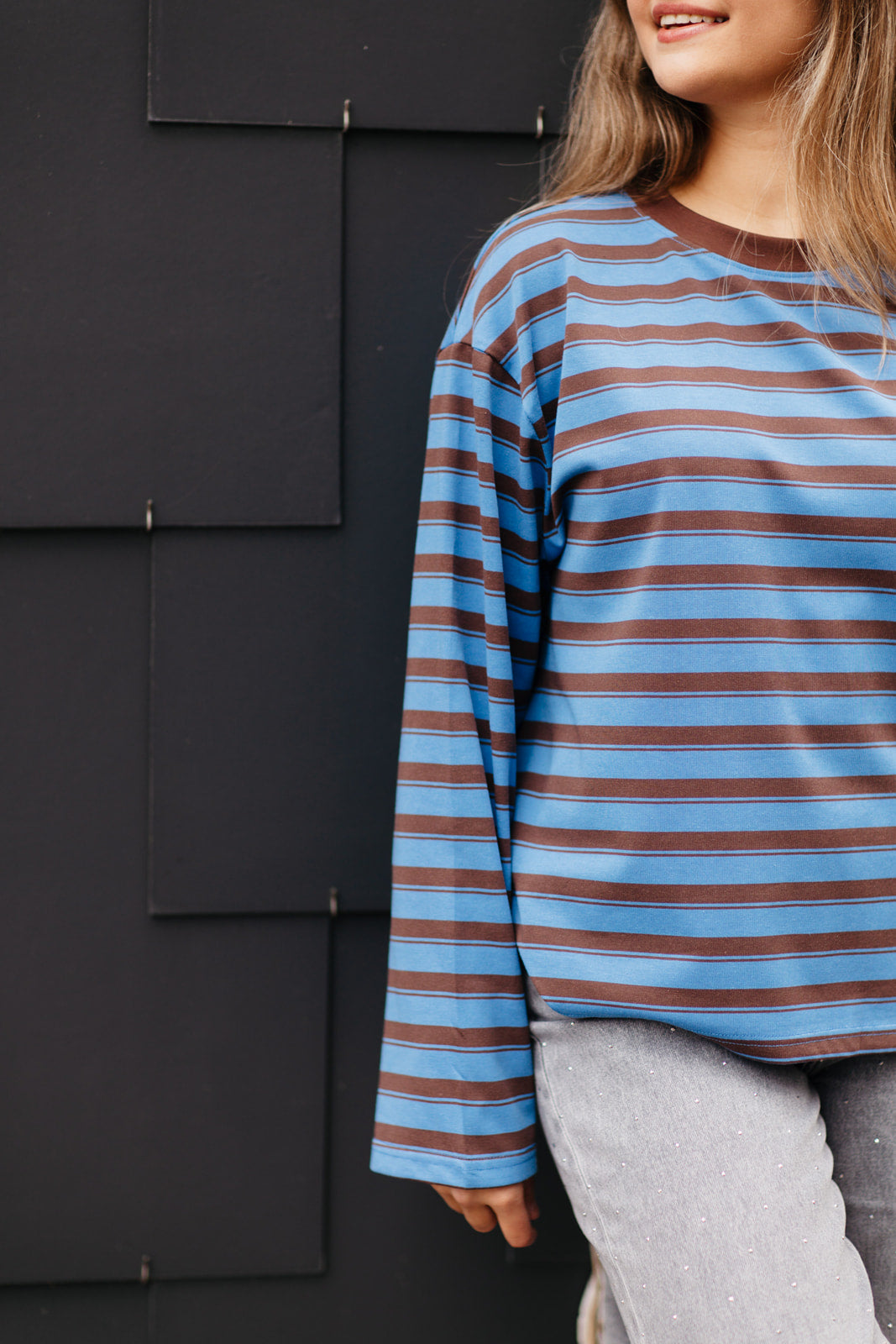 gestreept blauw/bruin shirt met lange mouwen - My Dressing