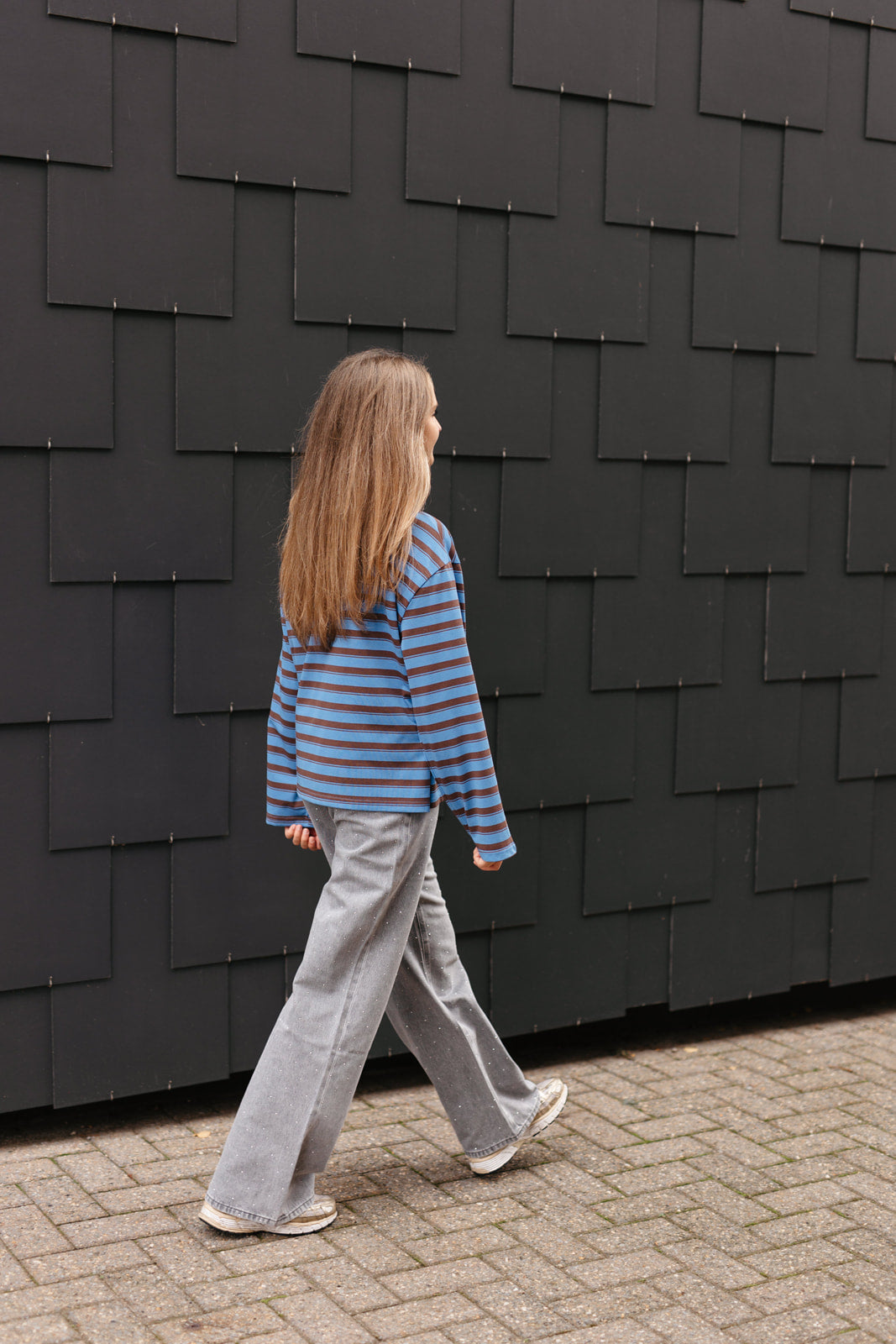 gestreept blauw/bruin shirt met lange mouwen - My Dressing