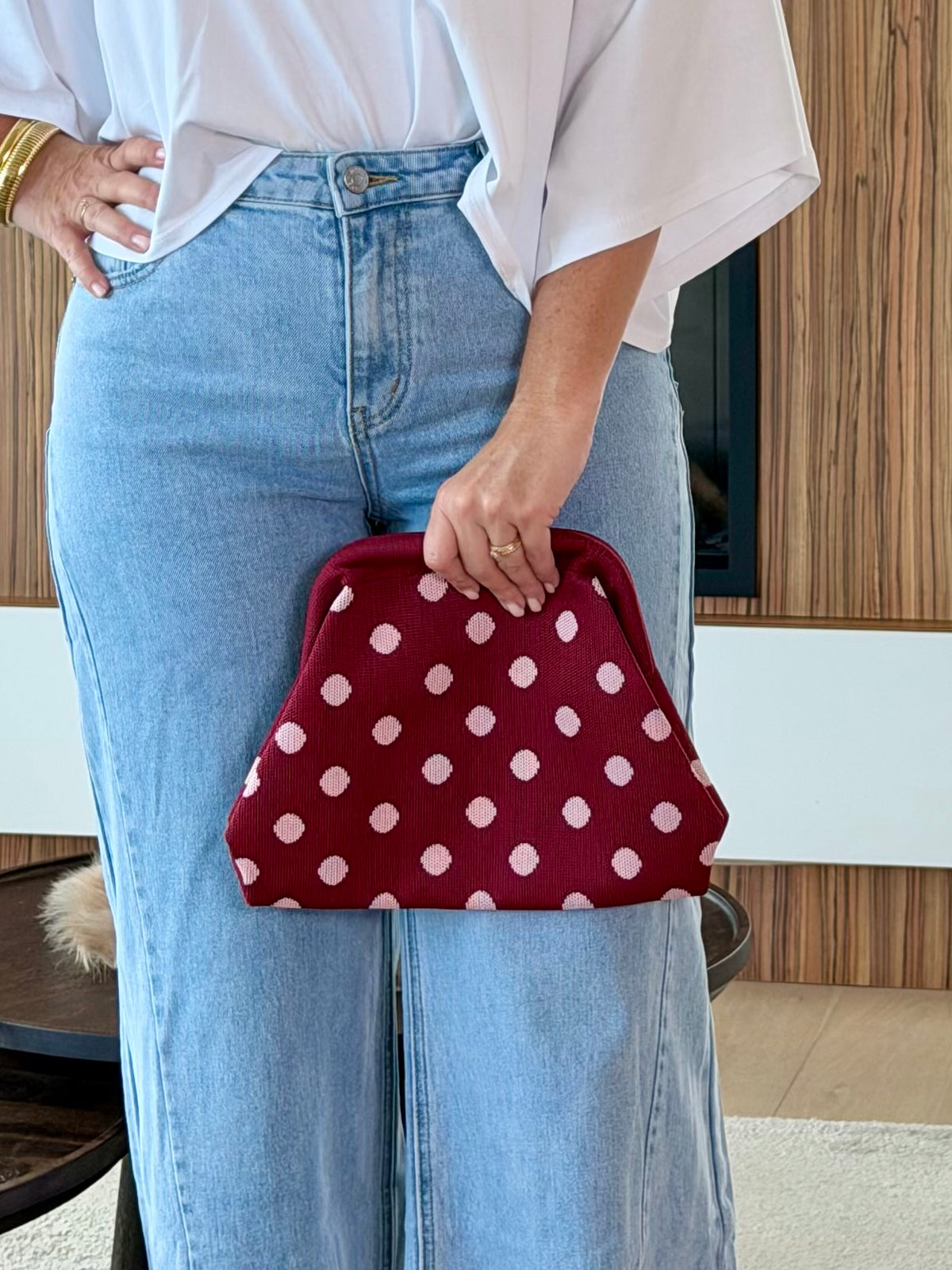 Dot clutch burgundy