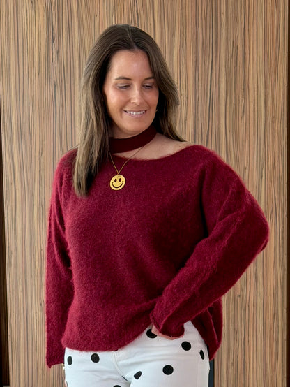 Off shoulder trui bordaux