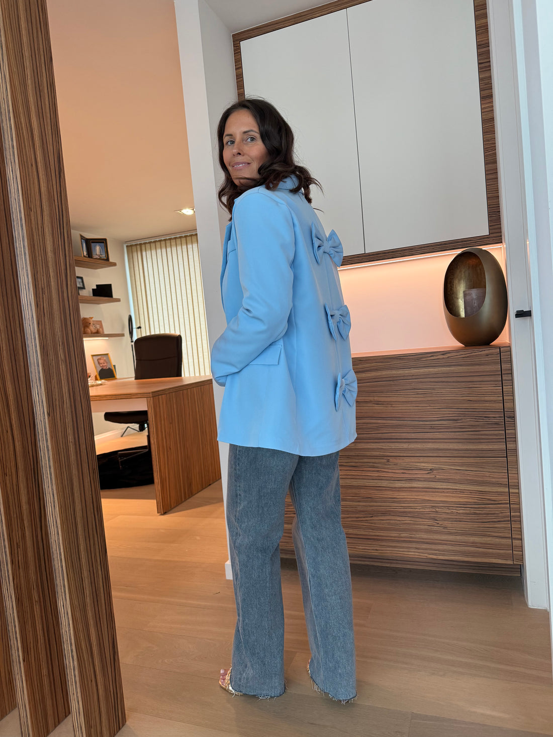 Bow blazer blue
