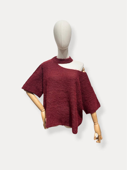 Off shoulder trui burgundy - korte mouw