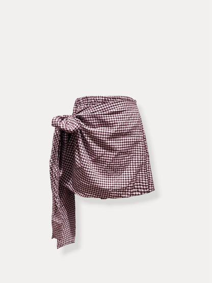 Gingham wrap rok burgundy