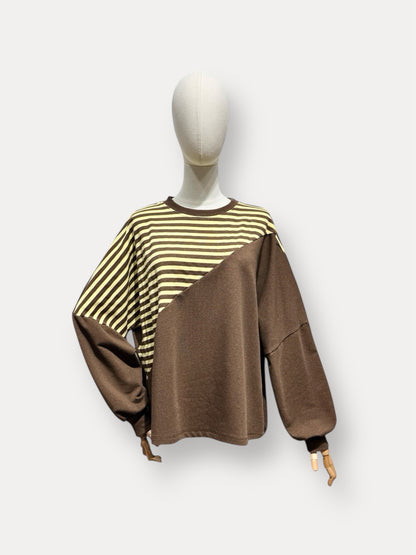 Striped shirt bruin/geel
