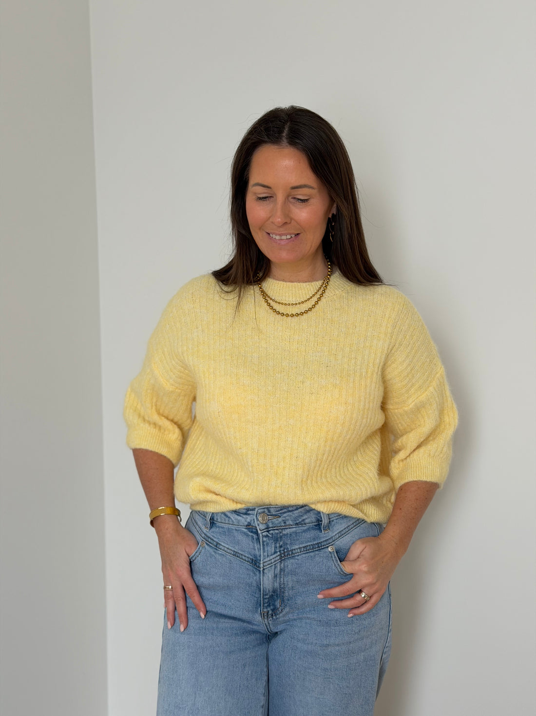 gele trui met 3/4 mouwen - My Dressing