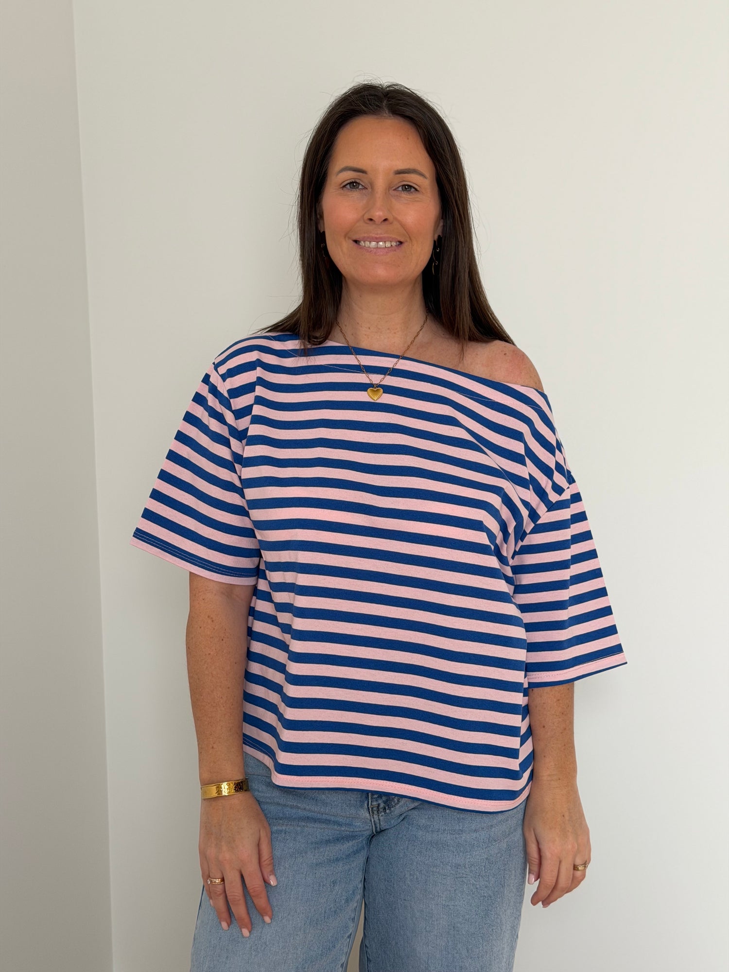 gestreepte off shoulder t-shirt - My Dressing