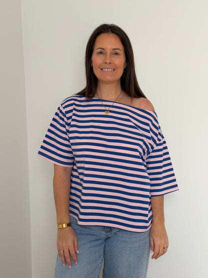 gestreepte off shoulder t-shirt - My Dressing