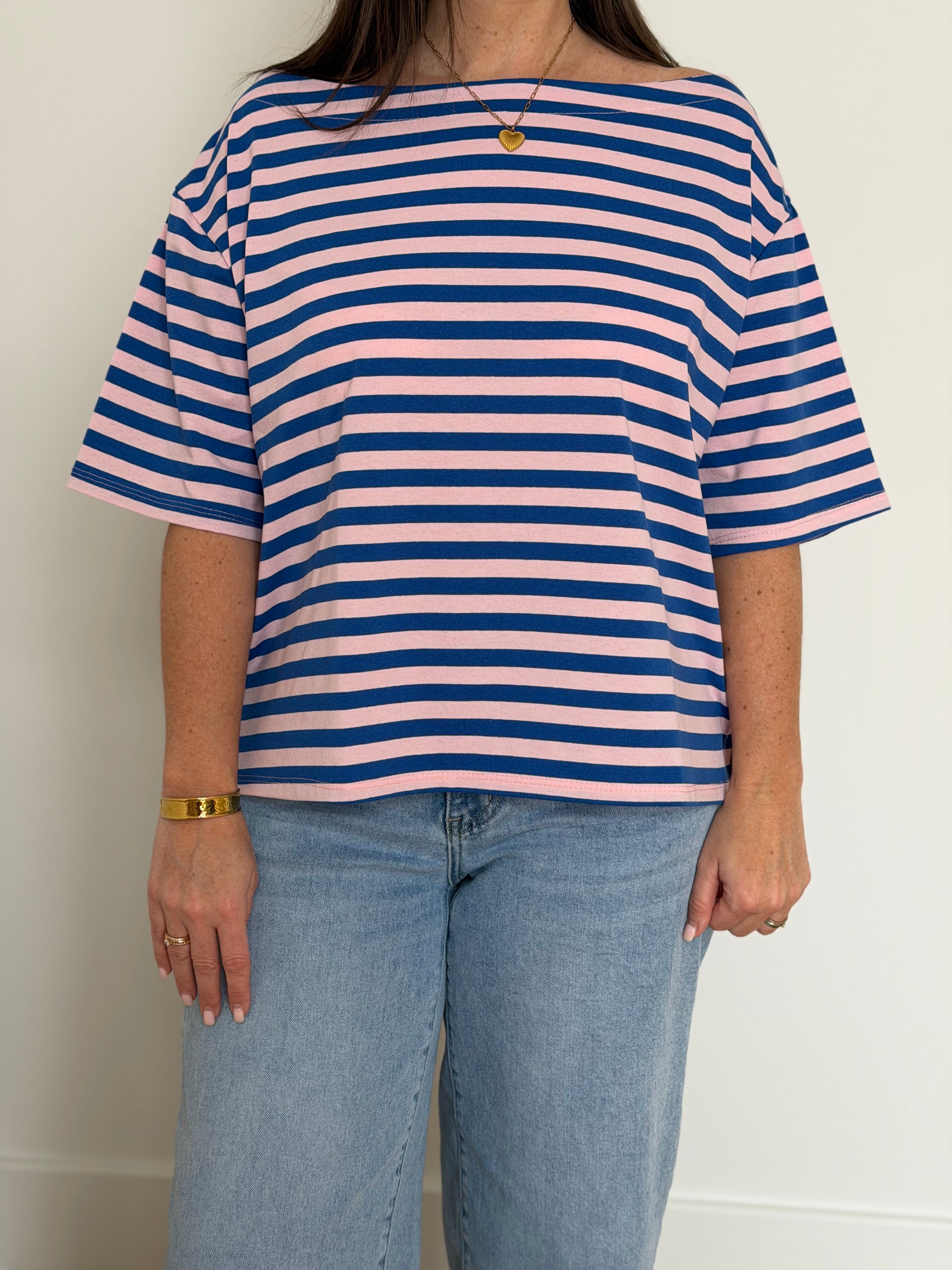 Gestreepte t-shirt blauw/roze - My Dressing