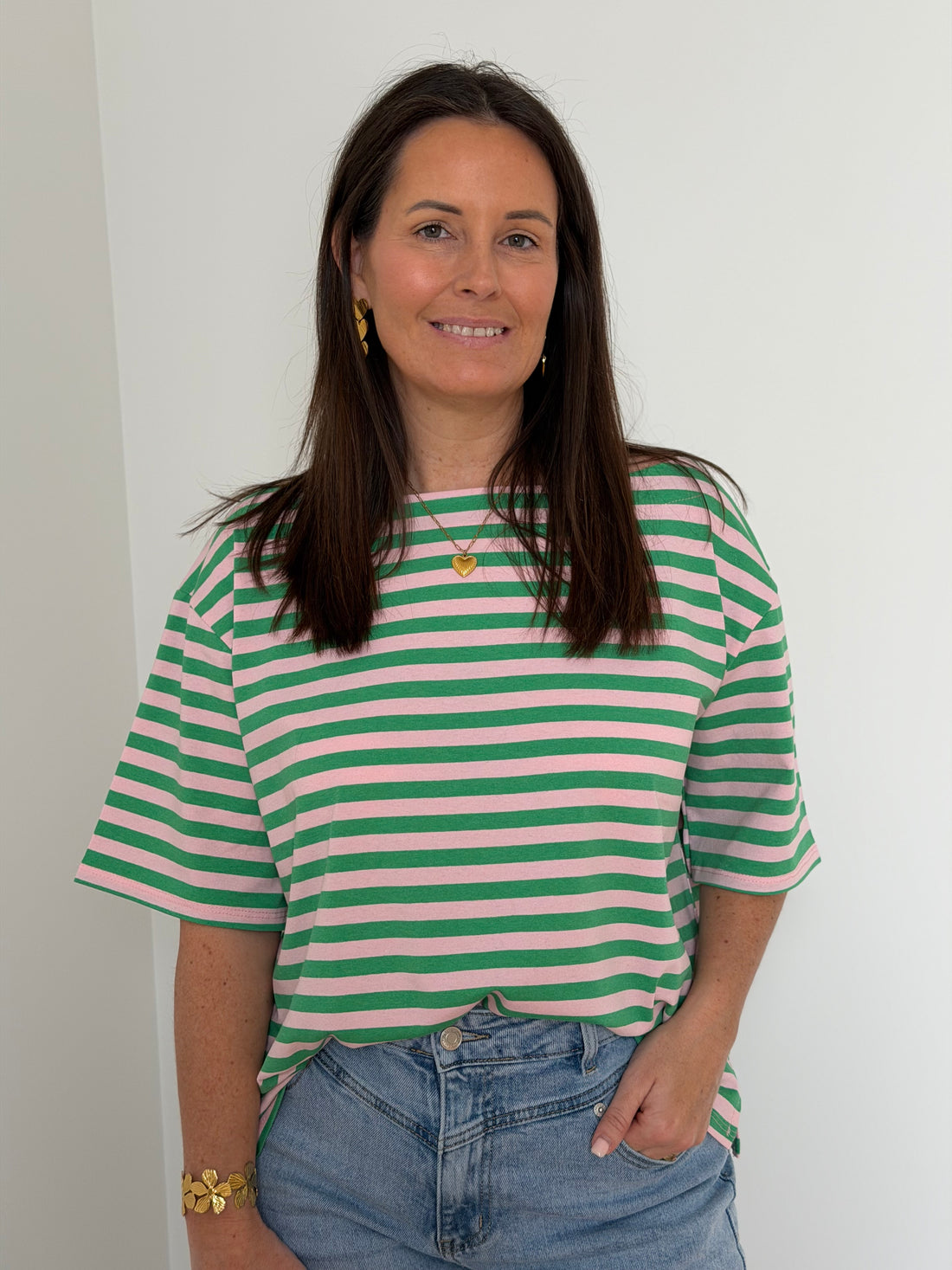 gestreepte boothals t-shirt - My Dressing