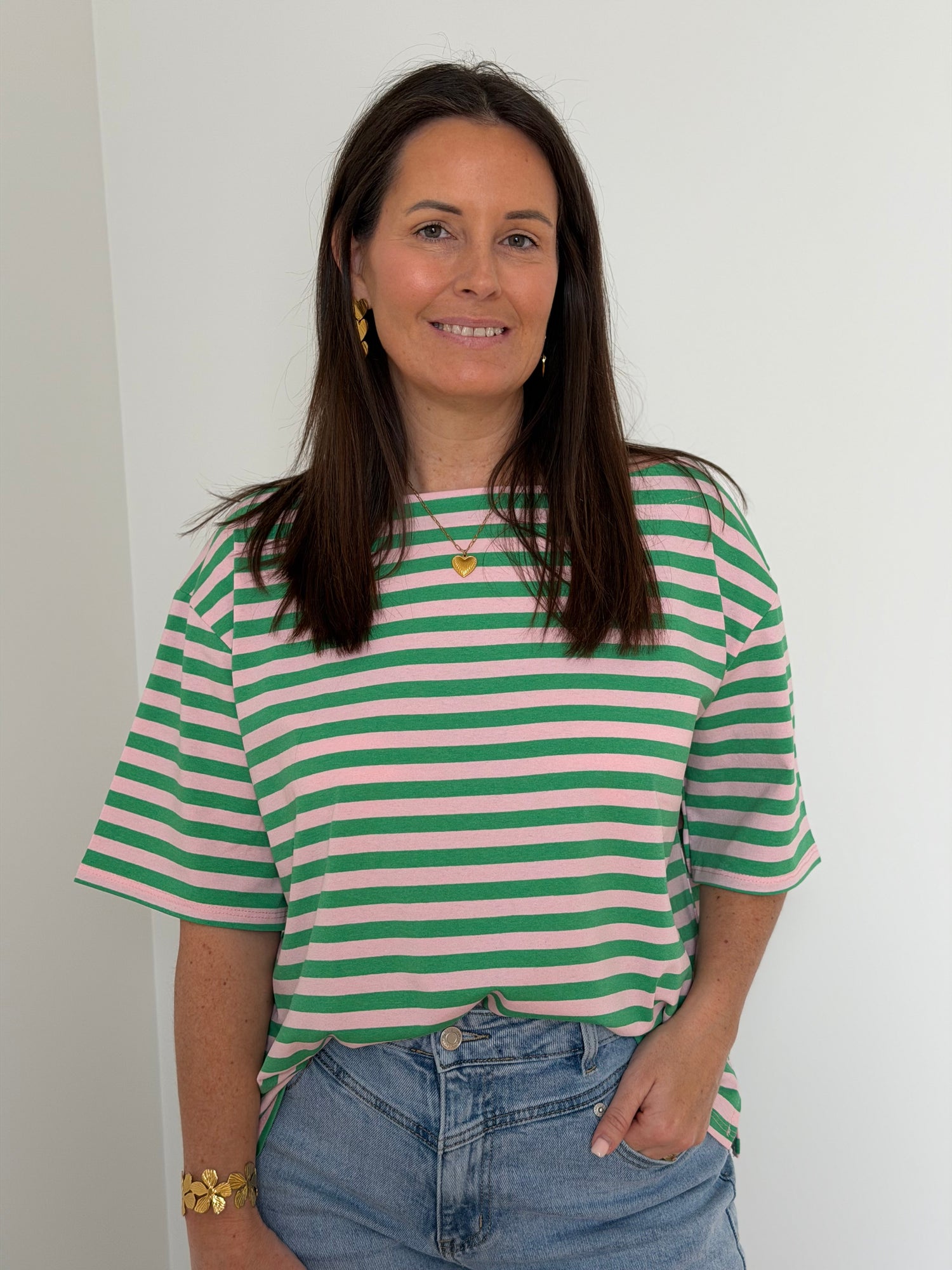 gestreepte boothals t-shirt - My Dressing
