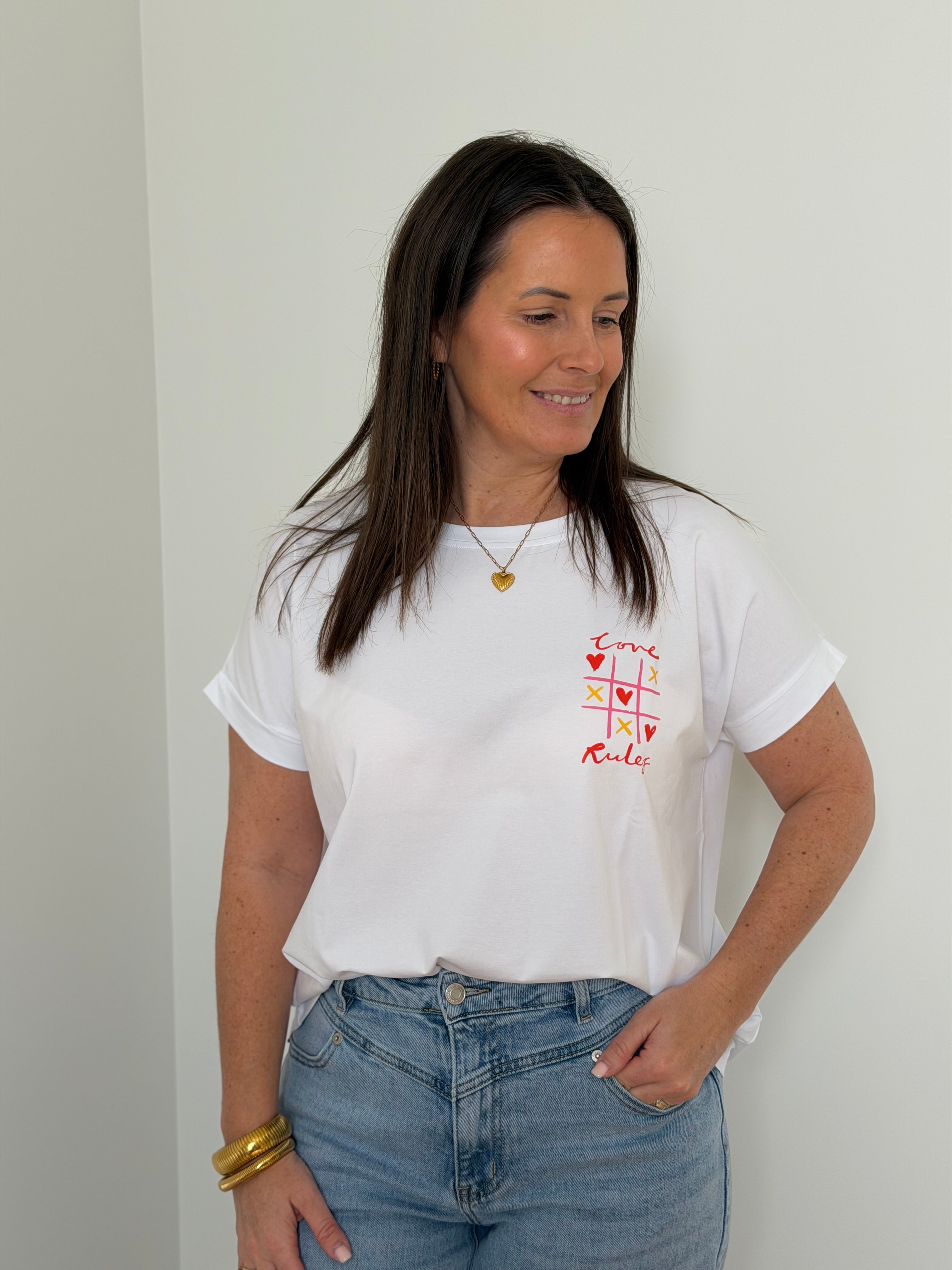 witte basic t-shirt met verschillende kleuren - My Dressing