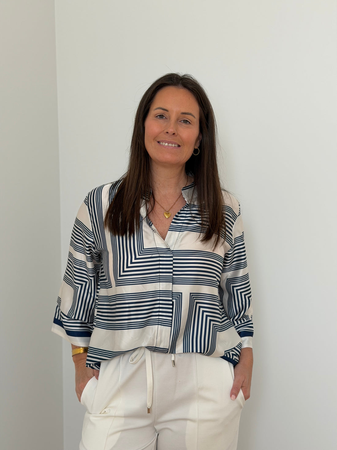 Blouse met marine print in satijnen look - My Dressing