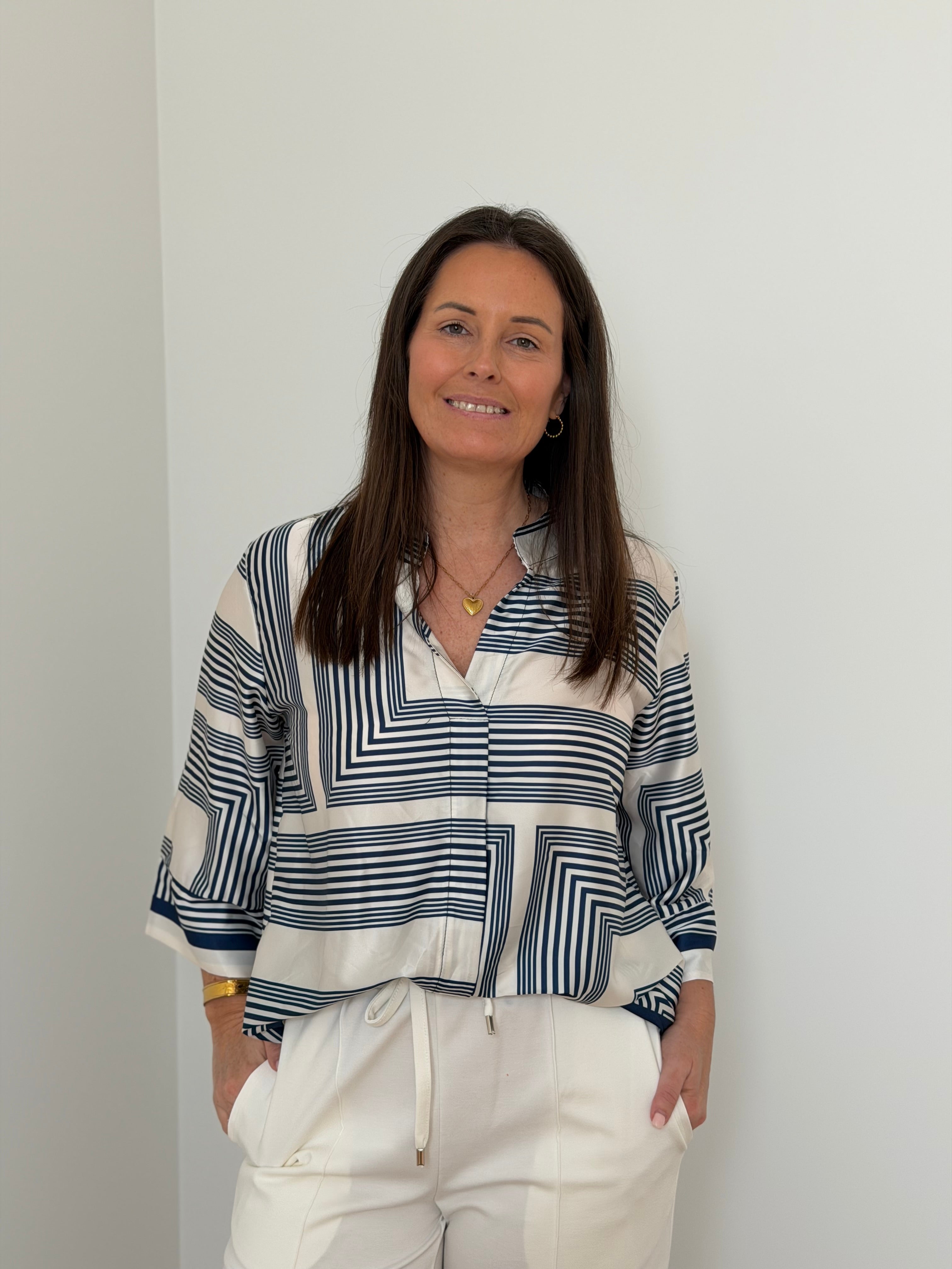 Blouse met marine print in satijnen look - My Dressing