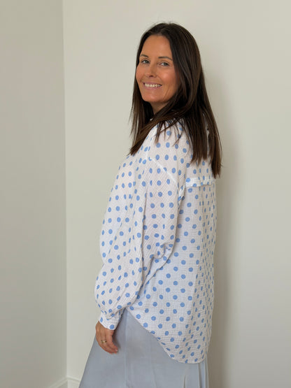 Polka dot tetra blouse in wit - My Dressing