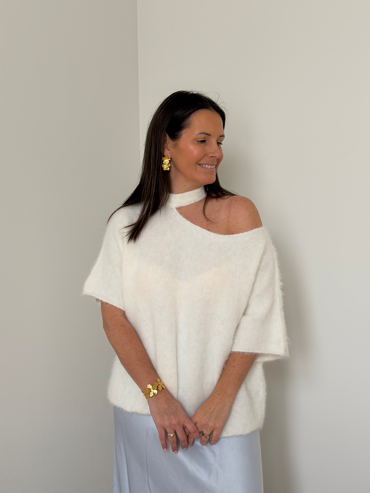 zachte knit met off shoulder in wit - My Dressing