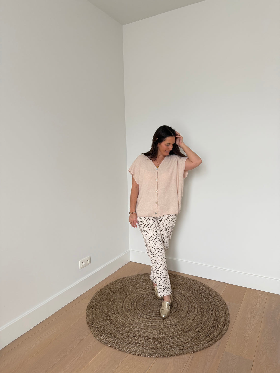 Polka dot broek beige - recht model - My Dressing