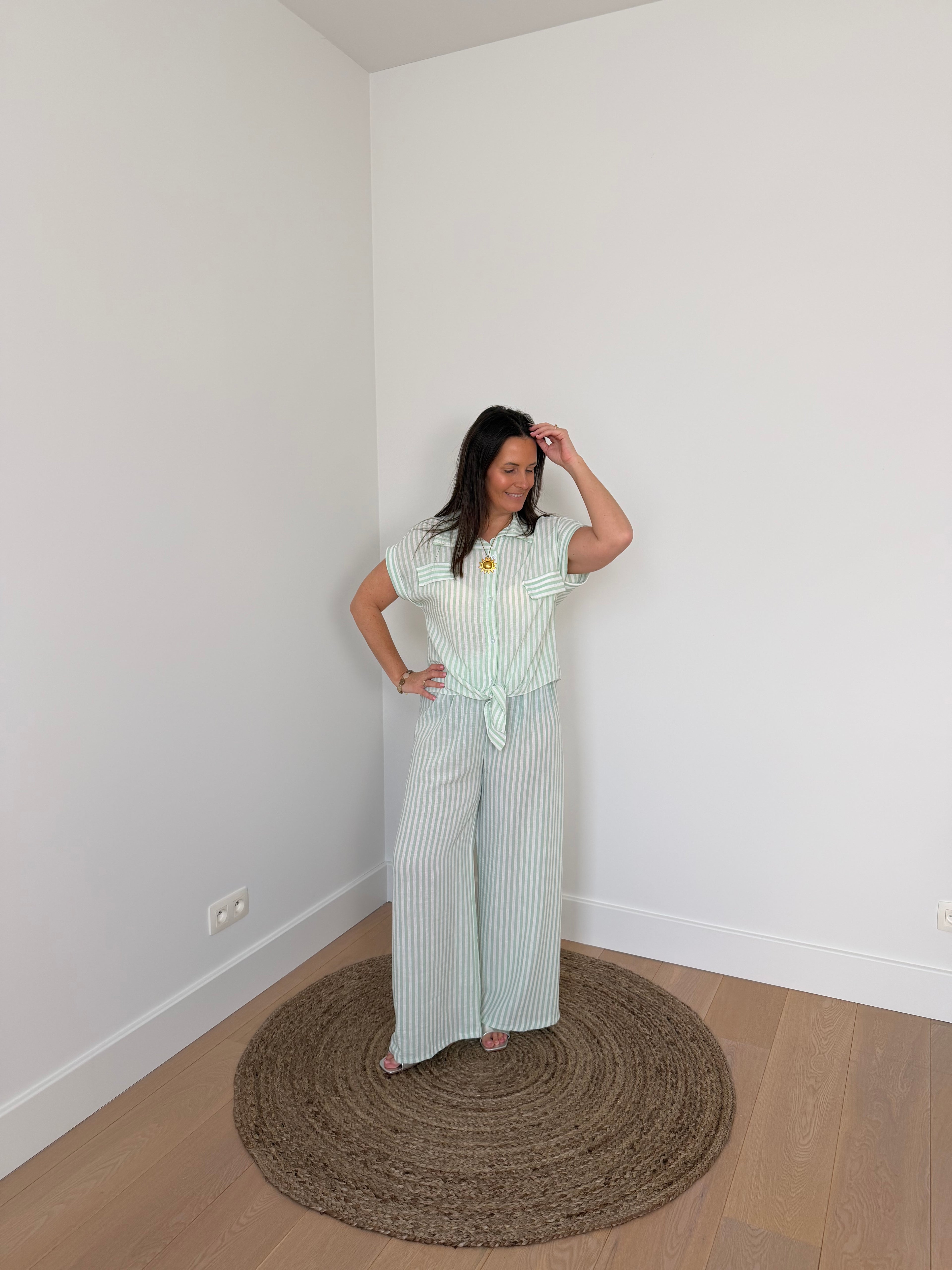 appelblauwzeegroene gestreepte set- My Dressing